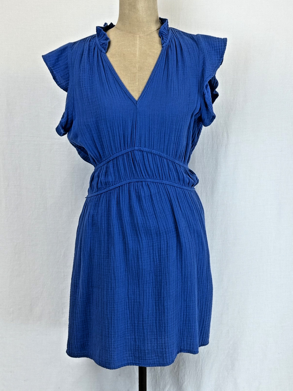 NWT Dear John Boutique 100% Cotton Short Sleeve Blue Dress #0399 XS